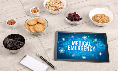Tablet Pc with fruits, healthy concept