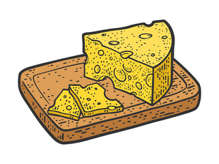 cheese on cutting board sketch raster illustration