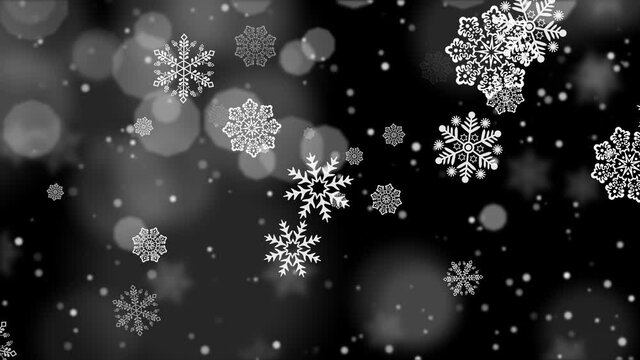 Christmas, New Year background with falling snowflakes and bokeh particles. Seamless loop. PNG codec with alpha channel - transparent background.