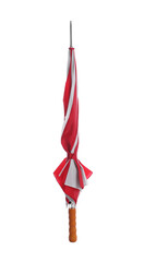 One closed colorful umbrella isolated on white