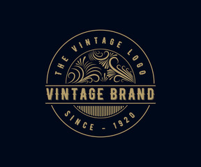 Vintage luxury ornamental logo with floral ornament. Suitable for whiskey, alcohol, beer, brewery, wine, barber shop, coffee shop, tattoo studio, salon, boutique, hotel, shop signage restaurant hotel 