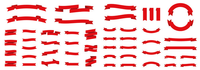 シンプルで使いやすいリボンとバナーのセット　赤・レッド