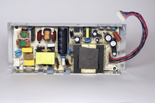 switch mode power supply internal unit of LCD TV, printed circuit board with electronic components and microcircuits