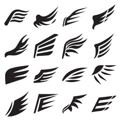 Wings silhouettes of bird feathers, heraldic icons