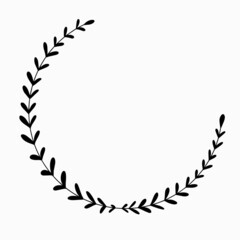 Round decorative floral border. Vector doodle leaf wreath. Drawn circle flower desing