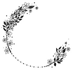 Fototapeta na wymiar Round decorative floral border. Vector doodle leaf wreath. Drawn circle flower desing
