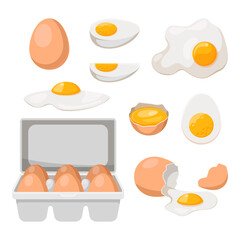 Eggs in carton box tray and broken, farm product