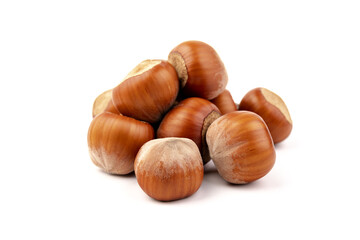 Group of hazelnuts, isolated on white background