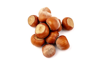 Group of hazelnuts, isolated on white background