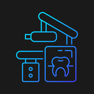 Dental x-ray equipment gradient vector icon for dark theme. Capture patient mouth in one image. Radiographic procedure. Thin line color symbol. Modern style pictogram. Vector isolated outline drawing