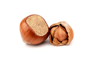 Group of hazelnuts, isolated on white background