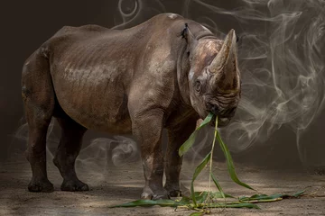 Foto op Canvas close-up of a a large standing africa rhino eating © Ralph Lear