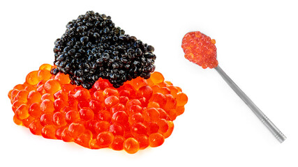 Black and Red  caviar isolated on white background. Delisious food - russian caviar.