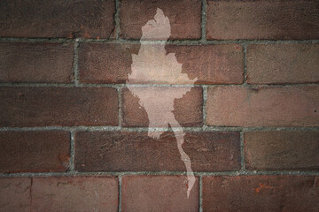 map of myanmar on a old brick wall
