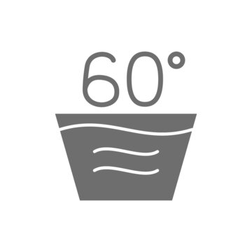 Hot laundry, 60 degrees washing temperature grey icon.