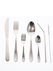cutlery, spoon fork knife on white background