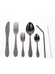 cutlery, spoon fork knife on white background