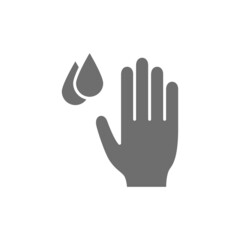 Fototapeta na wymiar Hand with water drops, hygiene, washing hands grey icon.