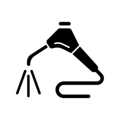 Dental water sprayer black glyph icon. Moistening patient mouth. Oral irrigation, cleaning. Remove plaque from tooth surfaces. Silhouette symbol on white space. Vector isolated illustration