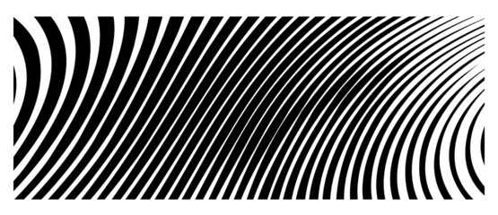 Vector Abstract Black and White Illustration of Wave Line Pattern, Decorative Background with Optical Effect for Banner
