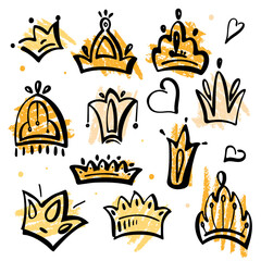 Crowns and hearts with colorful scrubbles.