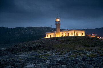 Fototapeta na wymiar Lariño lighthouse at night. Carnota, Galicia.
