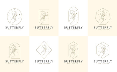 feminine Beauty boho logo collection with magical hand, nails, rose, crystal, moon, sun, star Vector illustration for icon, logo, sticker, printable and tattoo