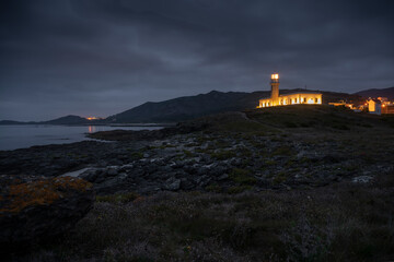Night photography of Lariño lighthouse in Carnota, Galicia.