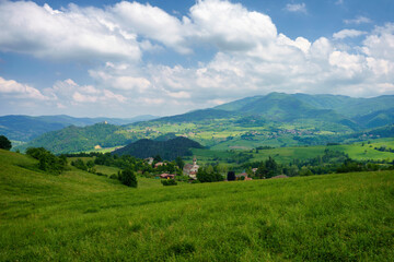 Fototapeta na wymiar Rural landscape at May in Oltrepo Pavese near Zavattarello
