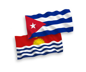 National vector fabric wave flags of Republic of Kiribati and Cuba isolated on white background. 1 to 2 proportion.