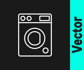 White line Washer icon isolated on black background. Washing machine icon. Clothes washer - laundry machine. Home appliance symbol. Vector