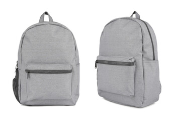 Grey backpack. Front and side views