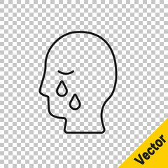 Black line Man graves funeral sorrow icon isolated on transparent background. The emotion of grief, sadness, sorrow, death. Vector