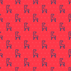 Blue line Armchair icon isolated seamless pattern on red background. Vector