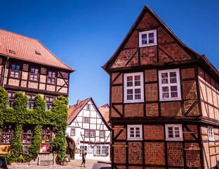 Fototapeta na wymiar Old town with half-timbered houses of Quedlinburg in the Harz