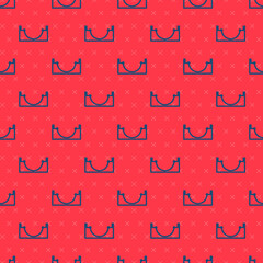 Blue line Skate park icon isolated seamless pattern on red background. Set of ramp, roller, stairs for a skatepark. Extreme sport. Vector