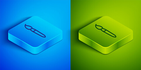 Isometric line Paint brush icon isolated on blue and green background. Square button. Vector