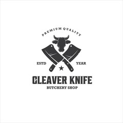 Butcher Meat Shop Knife Cleaver Logo Design Vector Image