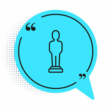 Black line Movie trophy icon isolated on white background. Academy award icon. Films and cinema symbol. Blue speech bubble symbol. Vector