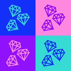 Pop art line Gem stone icon isolated on color background. Jewelry symbol. Diamond. Vector