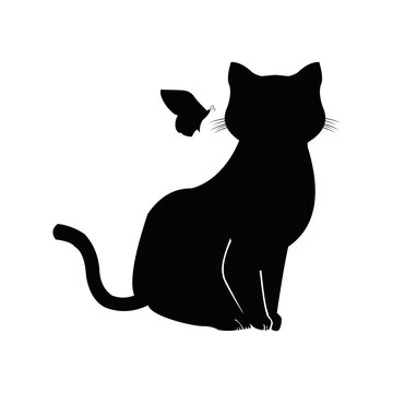 cat and butterfly silhouette. vector illustration for logo, icon or mascot