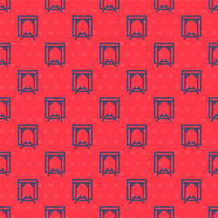 Blue line Mine entrance icon isolated seamless pattern on red background. Vector