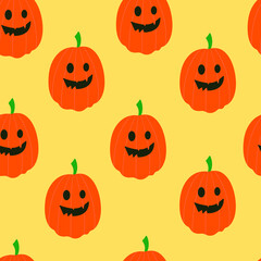 Drawing cartoon Halloween pumpkin.  Seamless colorful pattern Halloween.  Design for fabric, wallpaper, wrapping paper, greeting cards.