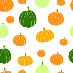 Seamless pattern of colorful pumpkins. Autumn background.  Vector illustration.