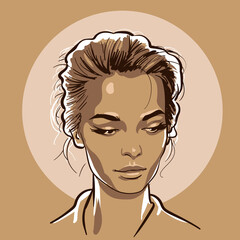 Beautiful girl portrait. Cartoon style. Digital sketch hand drawing vector.