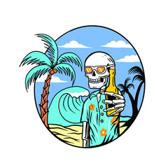 Skull summer beach with drink beer