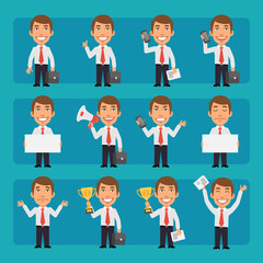 Young businessman in different poses and emotions Pack 4. Big character set