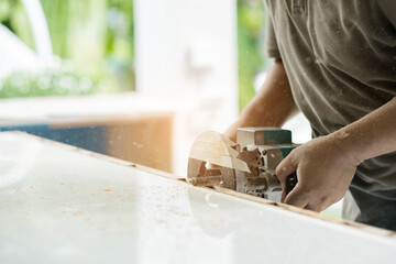 cutting wood for building, Wood drill, carpenter, worker
