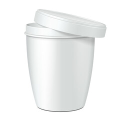 Mockup Open Cup Tub Food Plastic Container For Dessert, Yogurt, Ice Cream, Sour cream Or Snack. Illustration Isolated On White Background. Mock Up Template Ready For Your Design. Vector EPS10