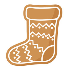 Christmas festive boot gingerbread cookie covered by white icing.